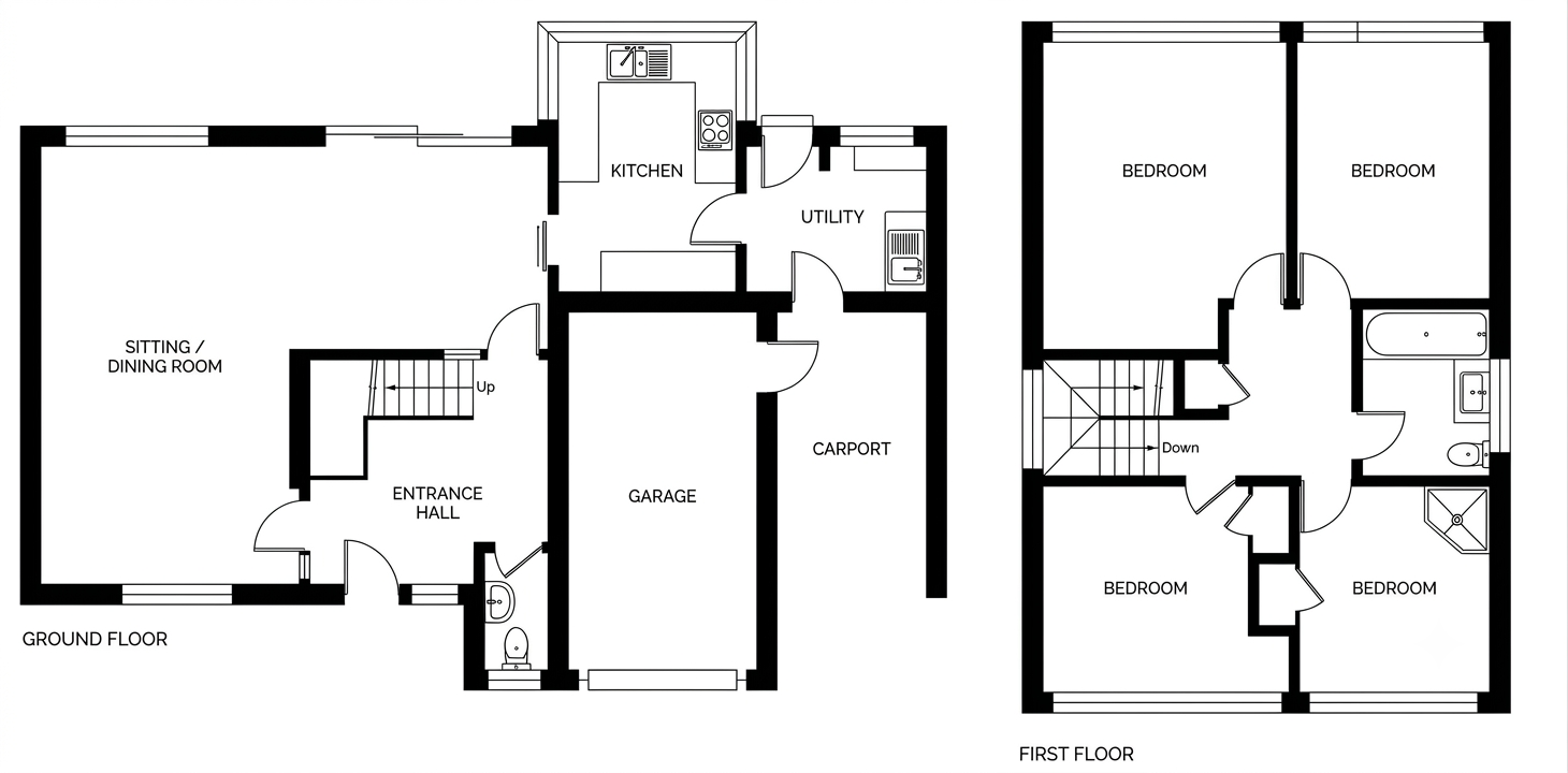 4 Bedroom 1960s House Floorplan | MyFloorQuote